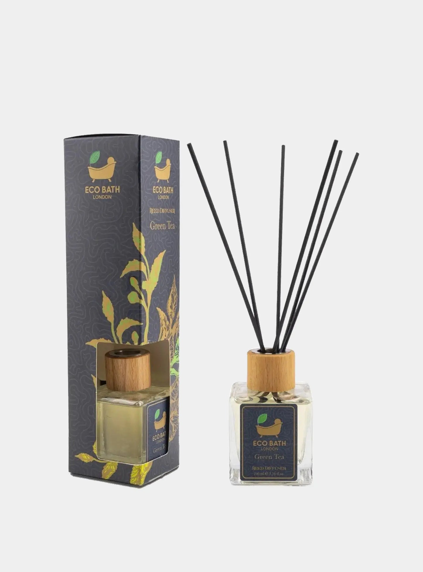 Green Tea Reed Diffuser - Refreshing Room Fragrance with Notes of Bergamot and Green Tea, 100ml (3.38 Fl.Oz) Eco Bath London