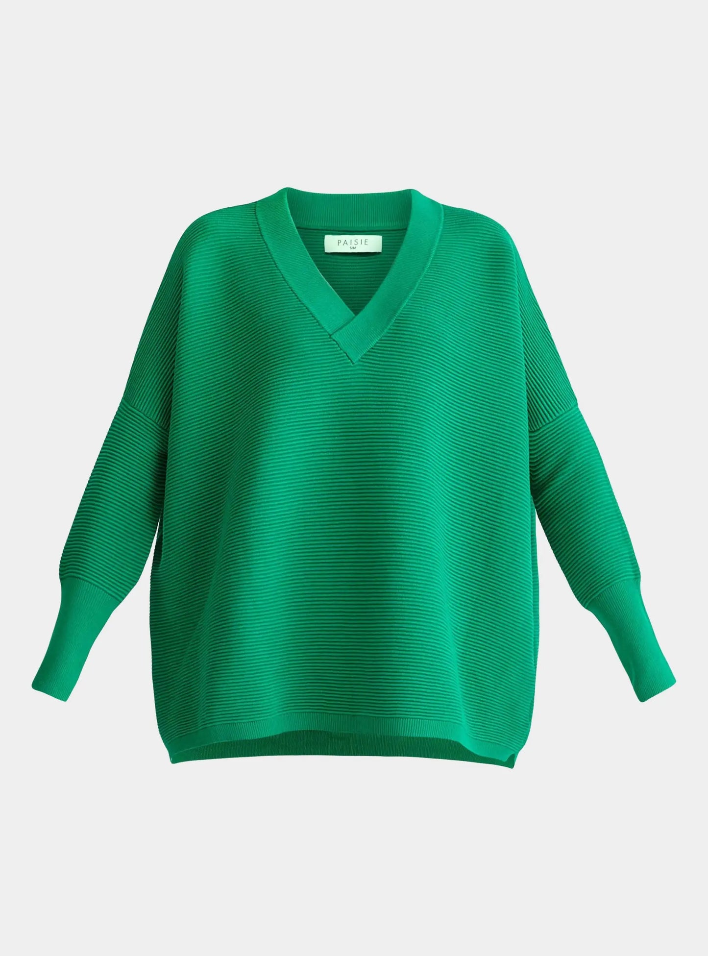 Green V-Neck Ribbed Jumper Paisie