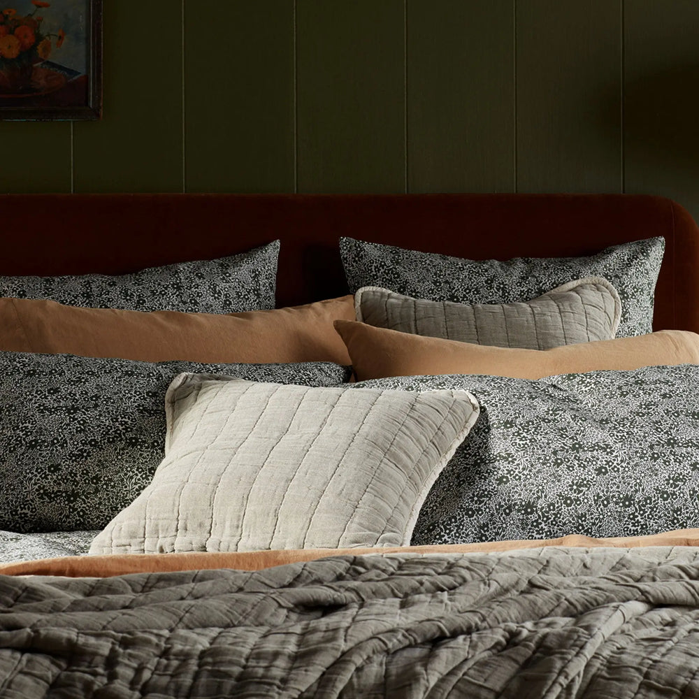 Green Vivienne 100% Cotton Quilted Cushion Cover The Secret Linen Store