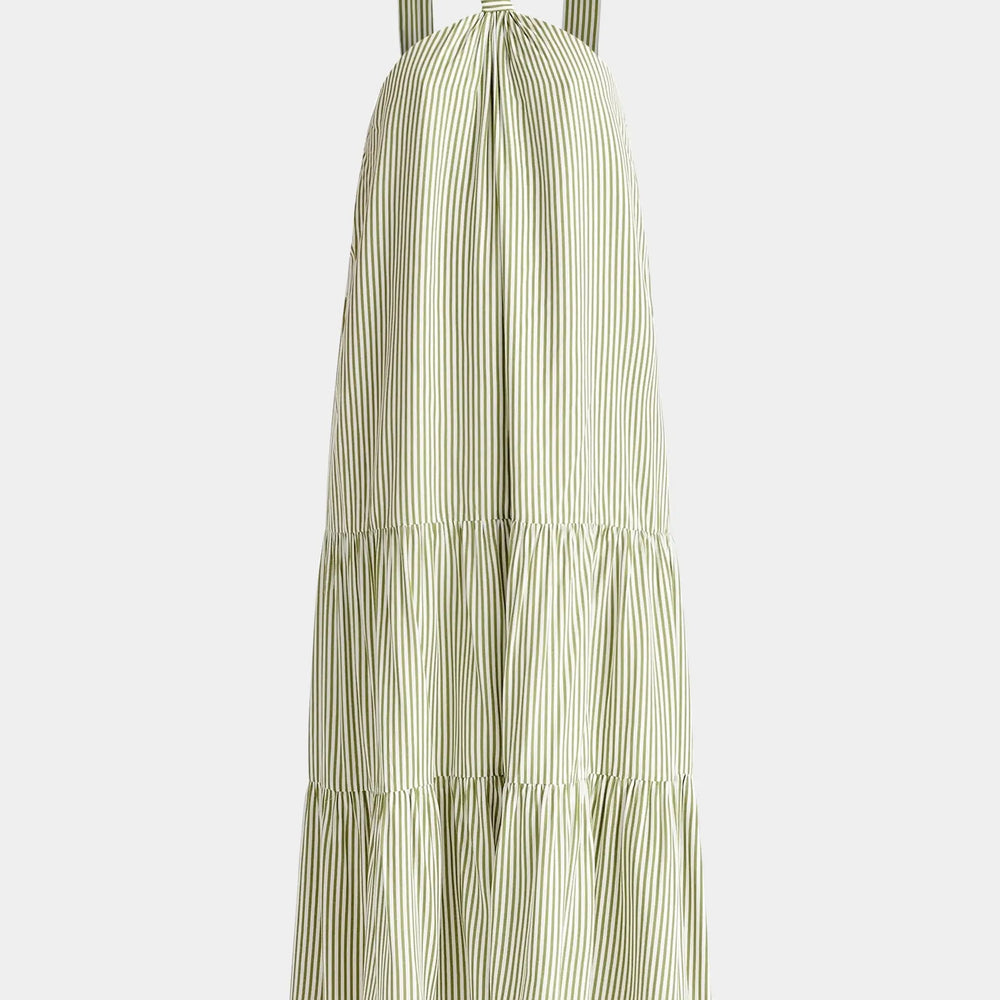 Green and White Tiered Halterneck Maxi Dress Paisie