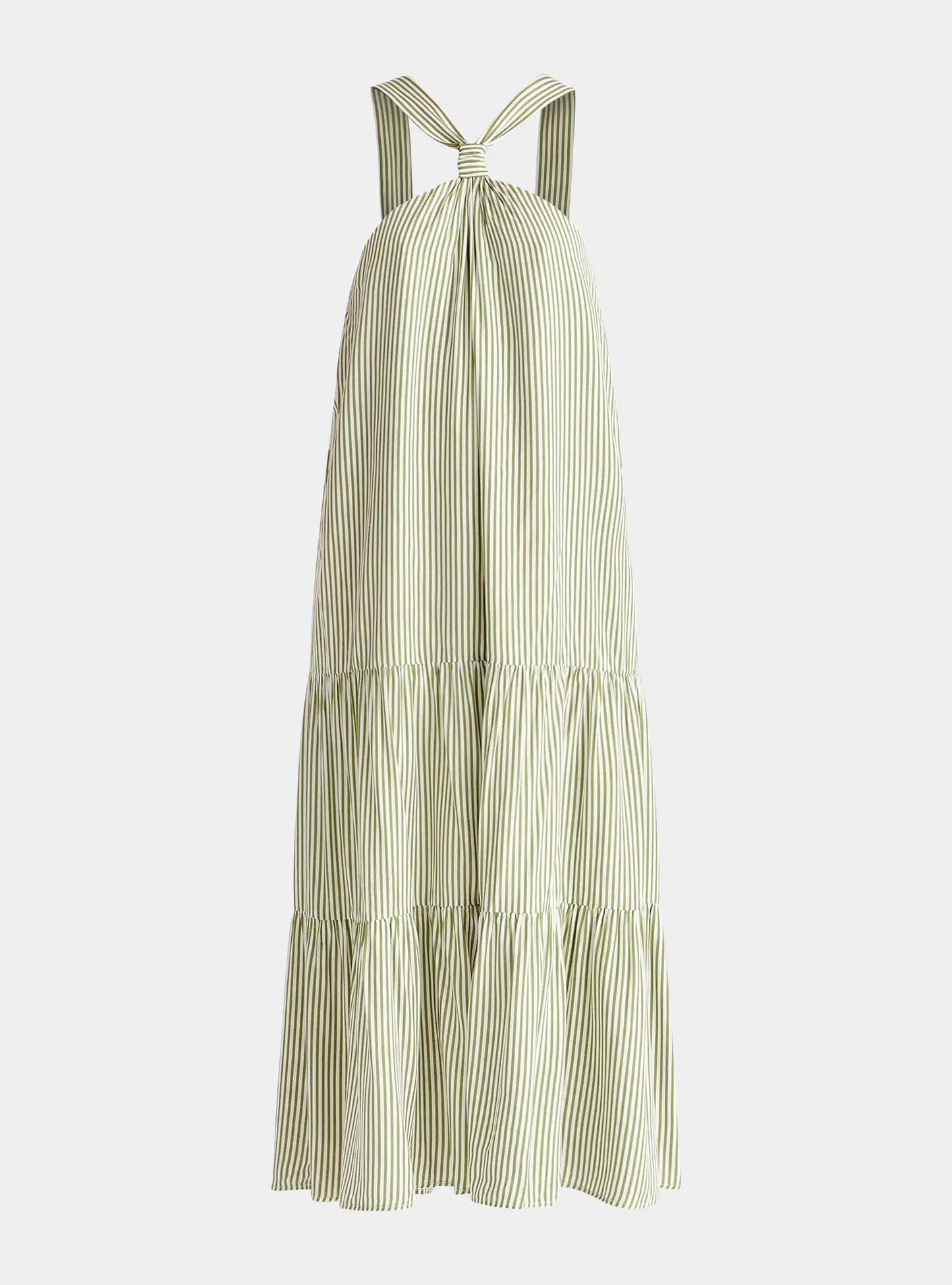 Green and White Tiered Halterneck Maxi Dress Paisie