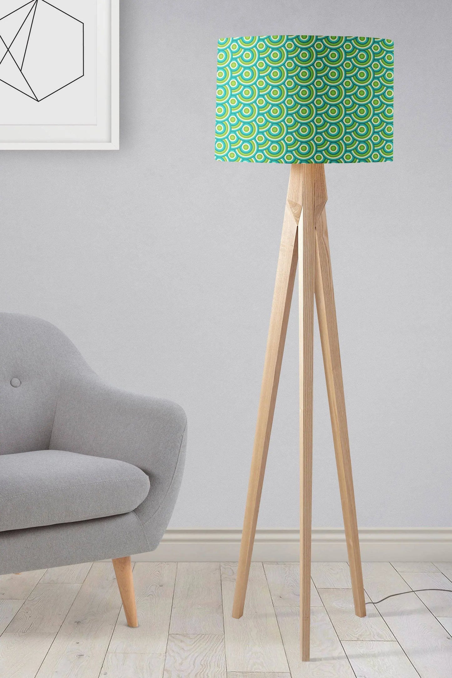 Green with a 70's Retro Circles DesignLampshade, Ceiling or Table Lamp Shade Shadow bright