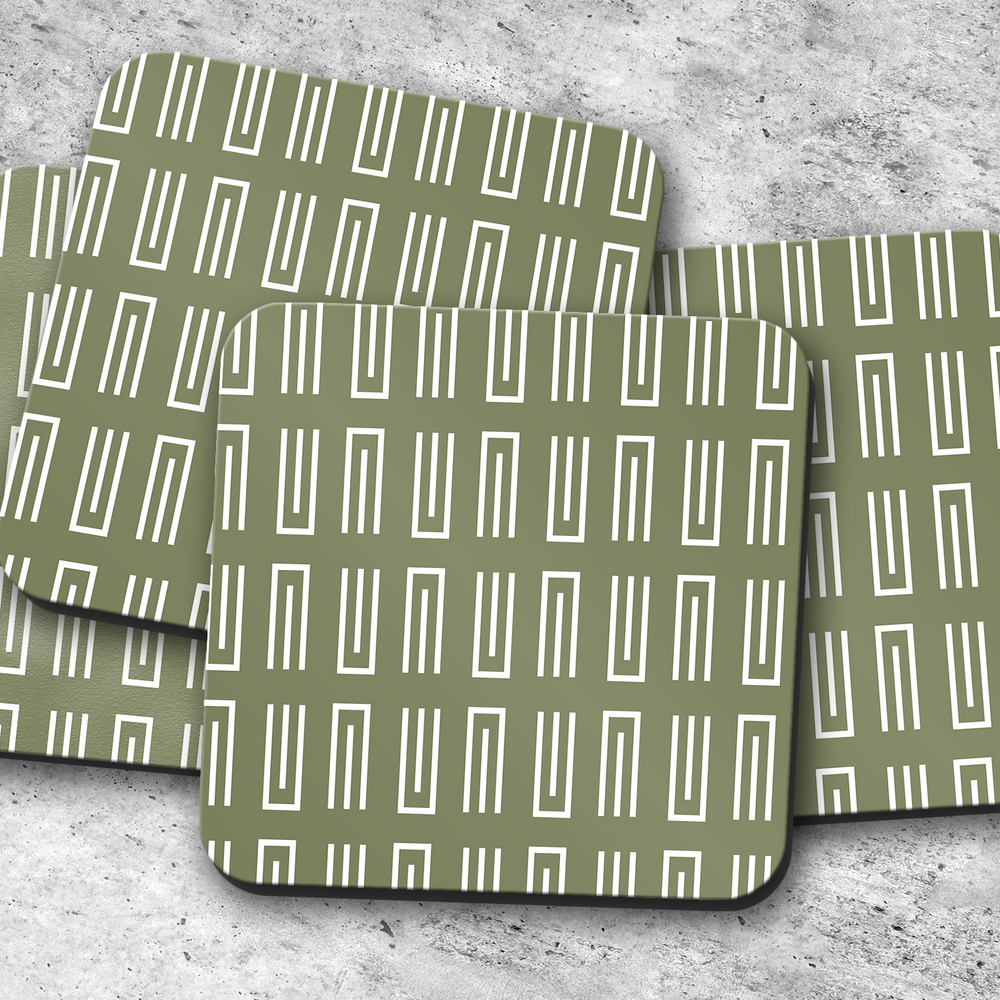 Green Geometric Coasters, Table Decor Drinks Mat Shadow bright
