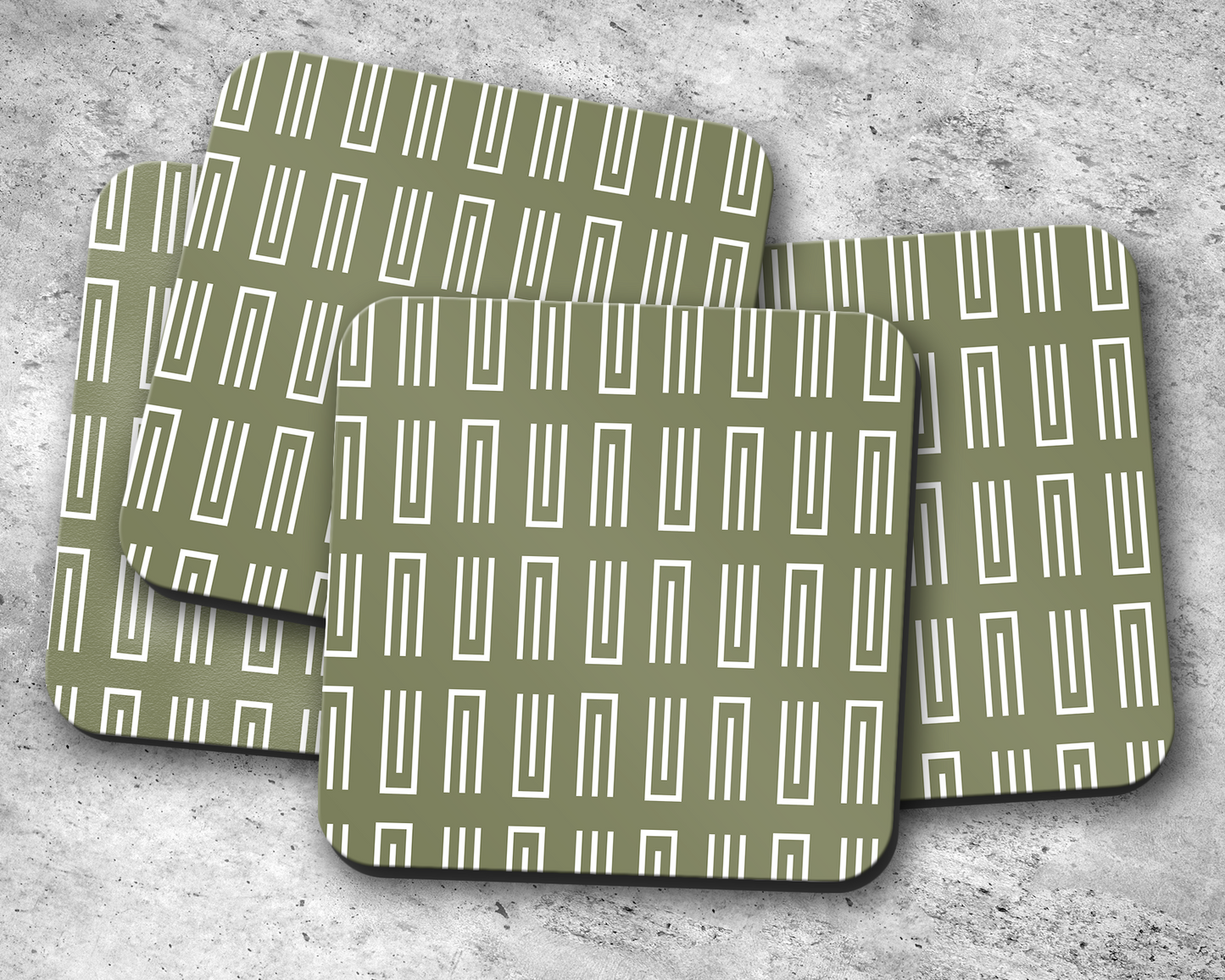 Green Geometric Coasters, Table Decor Drinks Mat Shadow bright