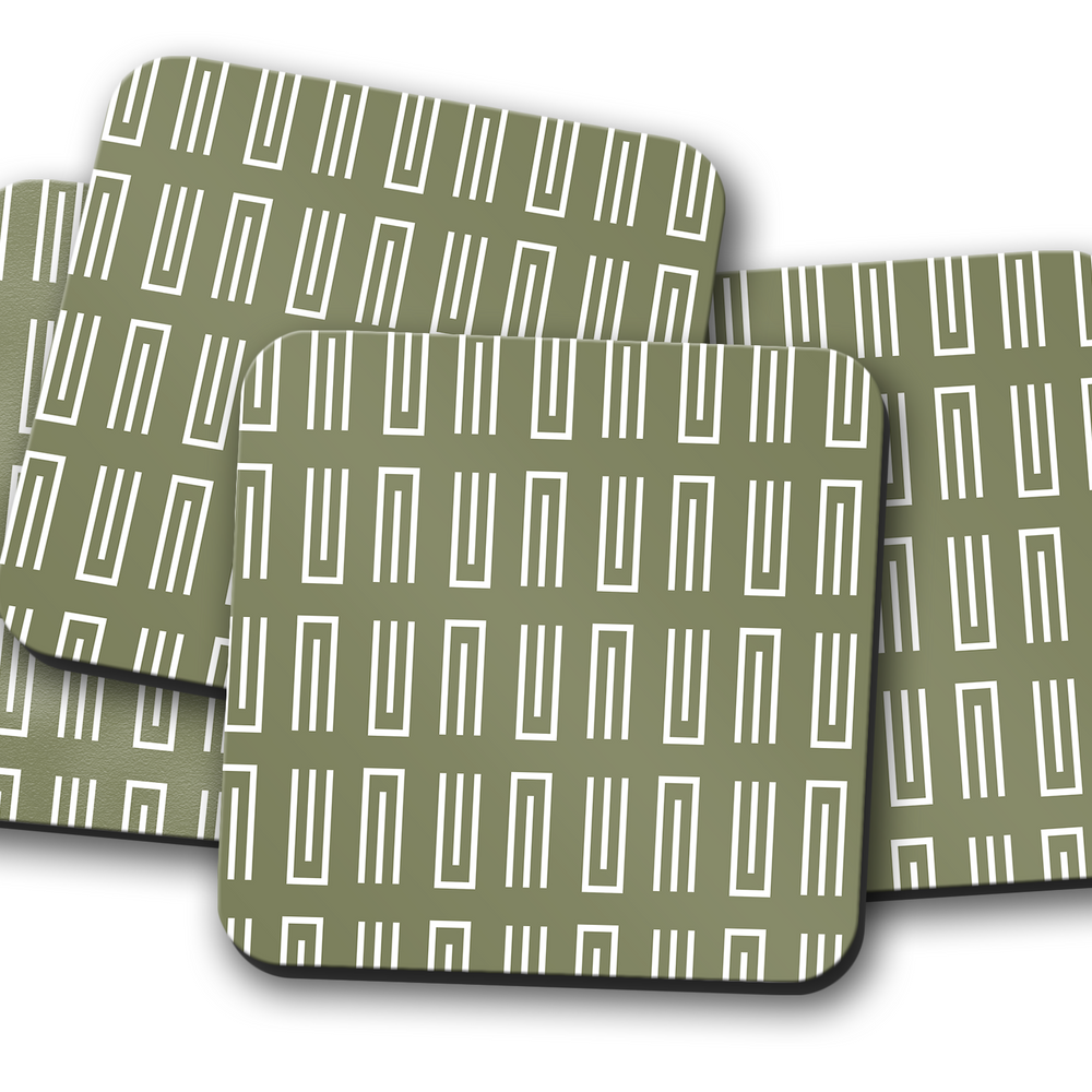 Green Geometric Coasters, Table Decor Drinks Mat Shadow bright