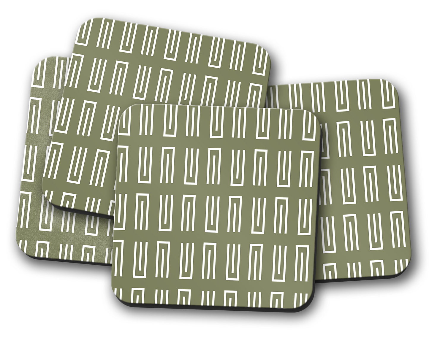 Green Geometric Coasters, Table Decor Drinks Mat Shadow bright