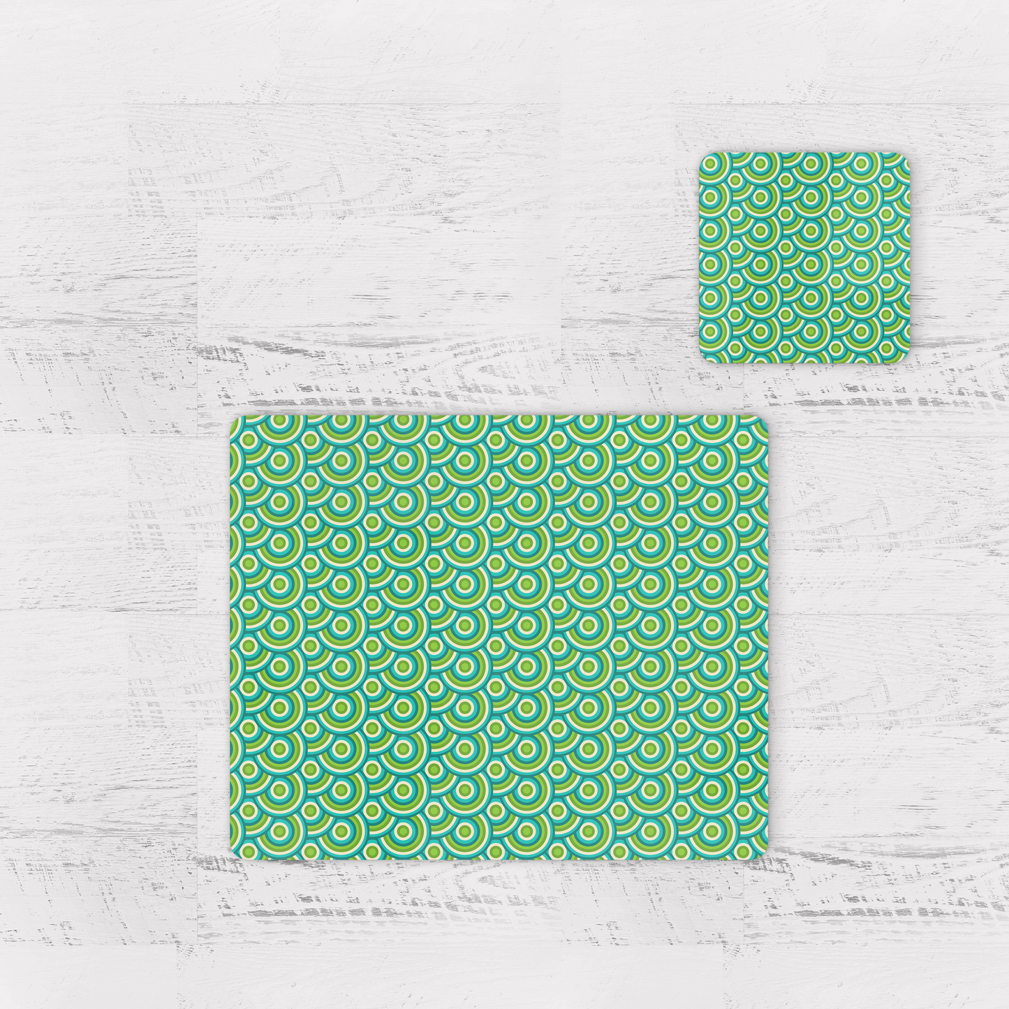 Green Retro 1970s Geometric Placemats, Set of 4 or Set of 6 Shadow bright
