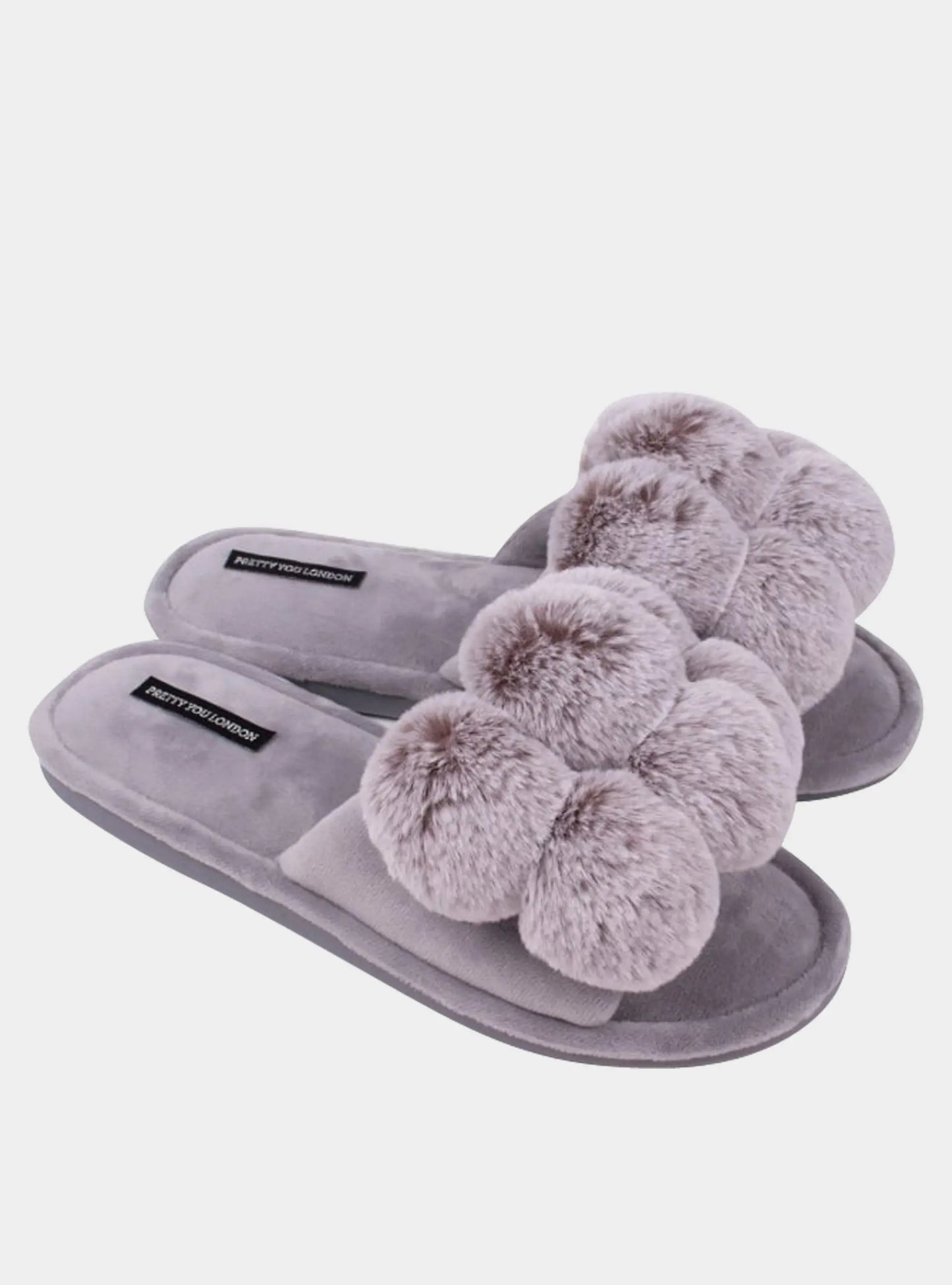Grey Dolly Slippers Pretty You London