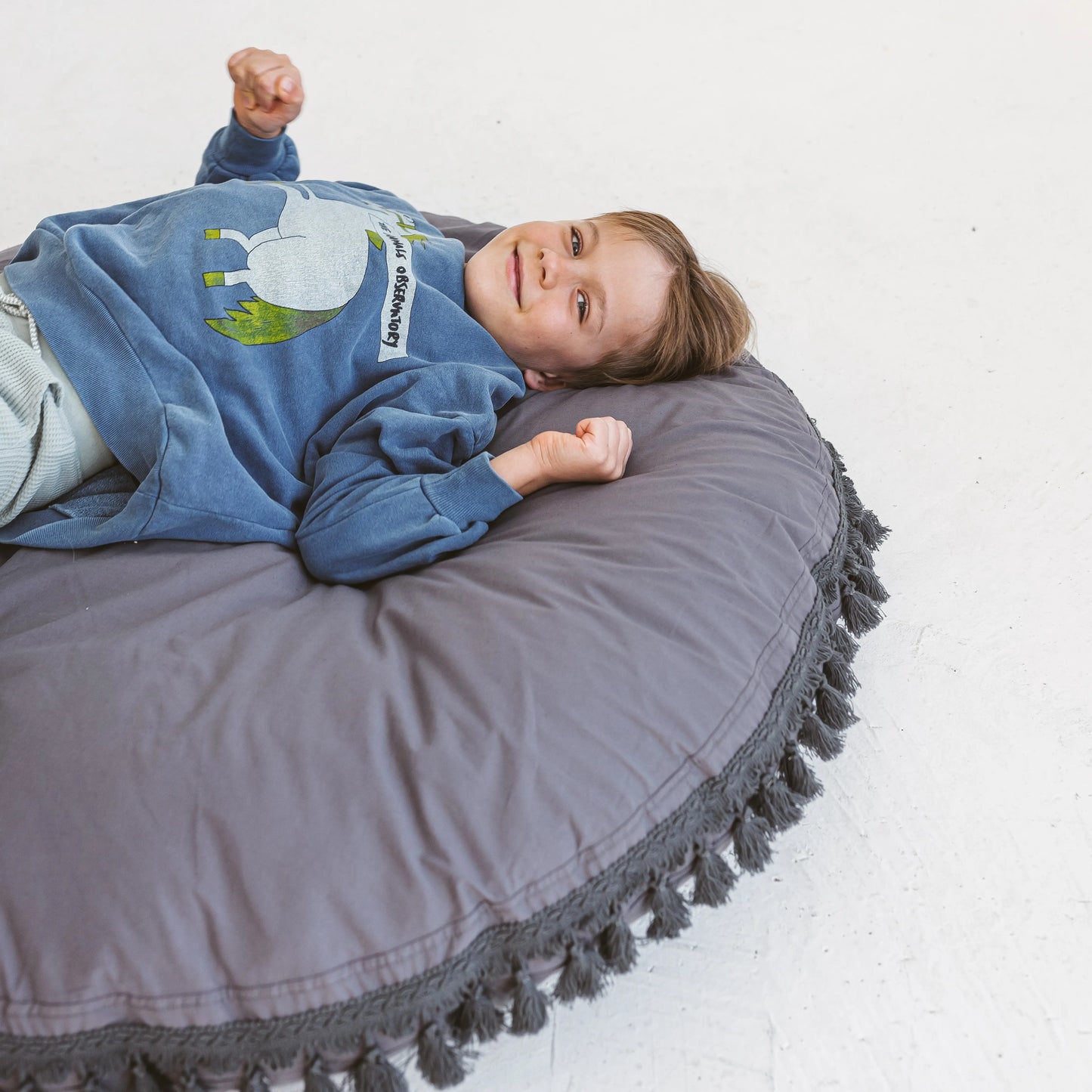 Grey Large Floor Cushion with Tassels MINICAMP