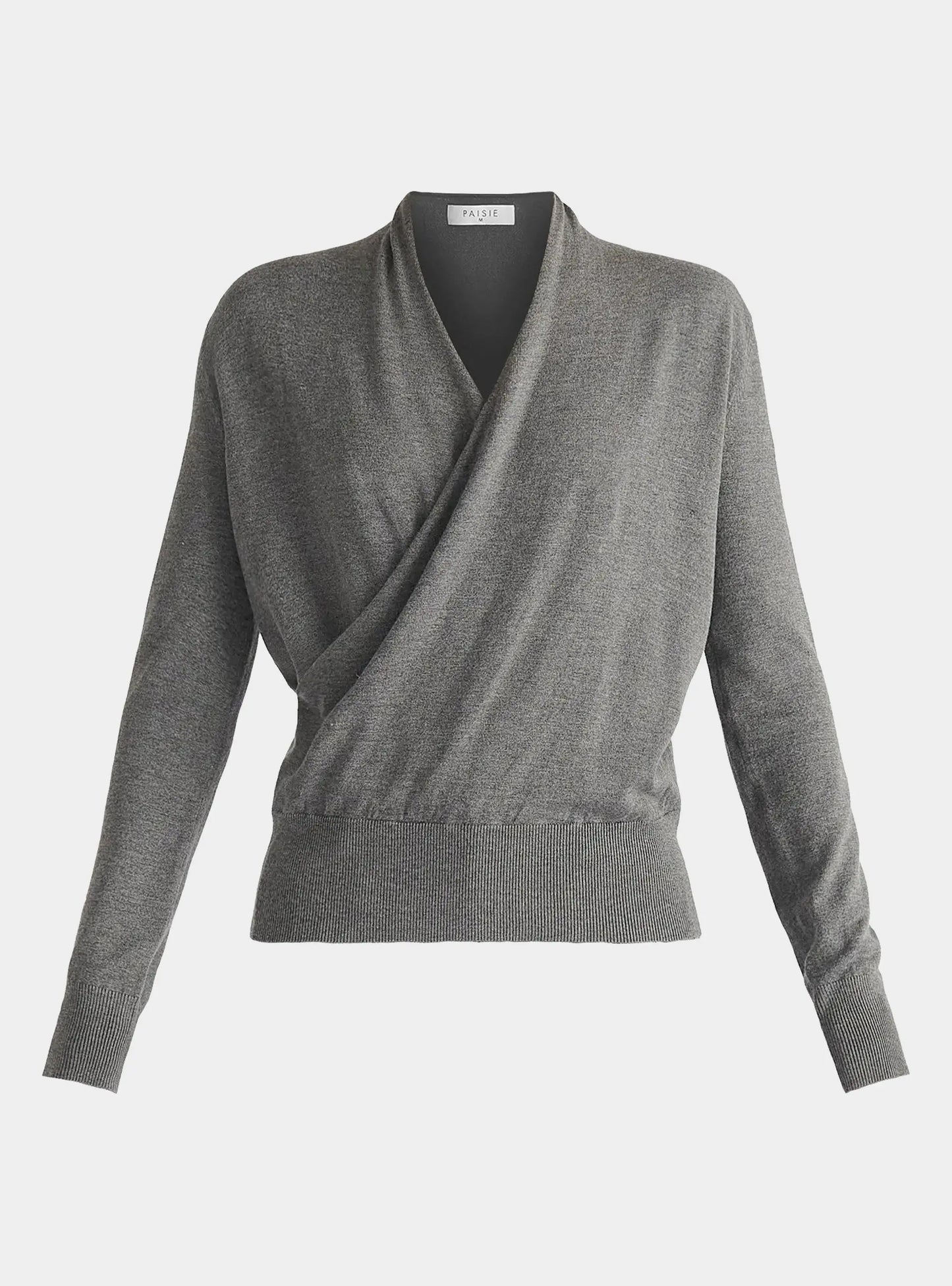 Grey Long Sleeve Knitted Wrap Top Paisie