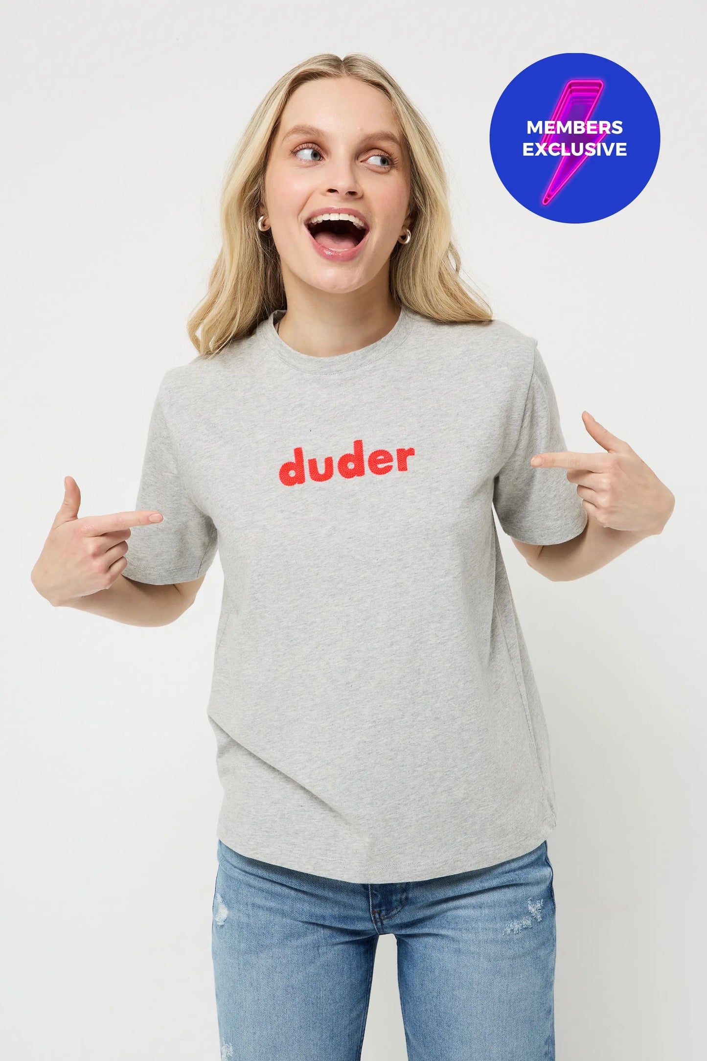 Grey Marl Duder Embroidery T-Shirt Scamp & Dude