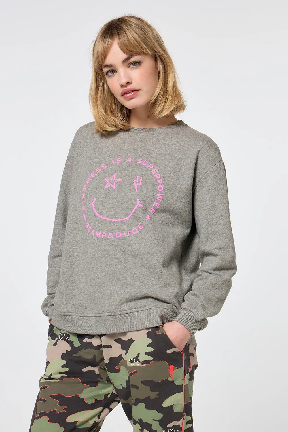 Grey Marl Smiley Face Oversized Sweatshirt Scamp & Dude