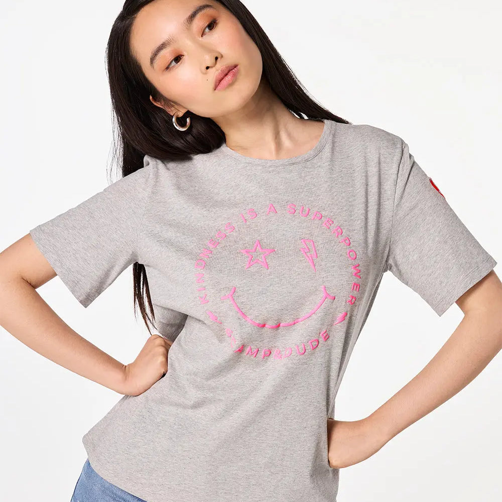 Grey Marl Smiley Face T-Shirt Scamp & Dude