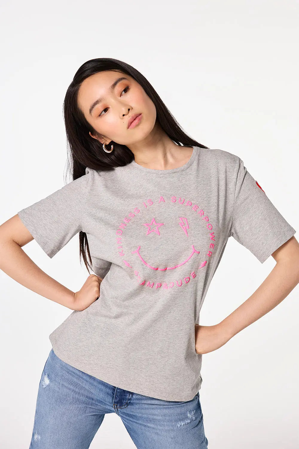 Grey Marl Smiley Face T-Shirt Scamp & Dude