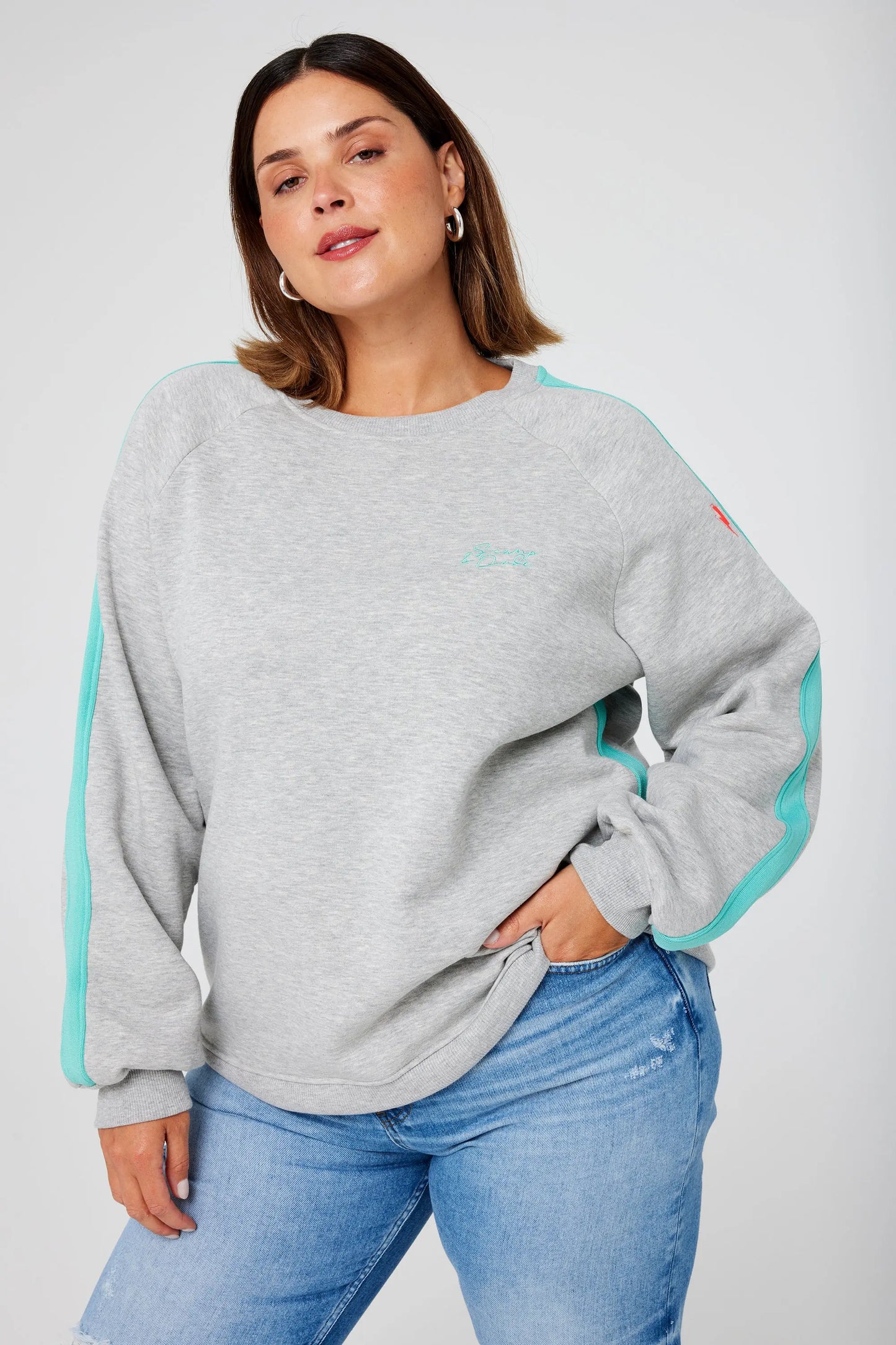Grey Marl with Turquoise Colourblock Relaxed Sweatshirt Scamp & Dude