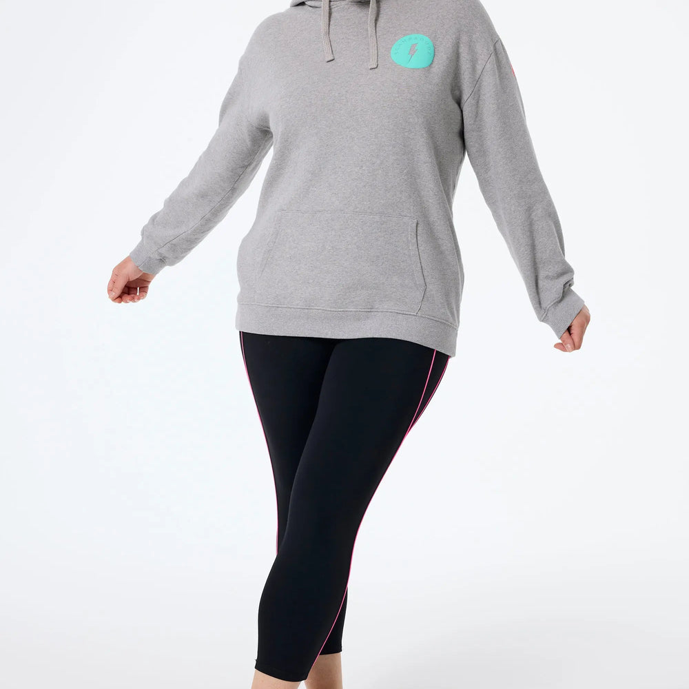 Grey Marl with Turquoise Smiley Face Women's Longline Hoodie Scamp & Dude