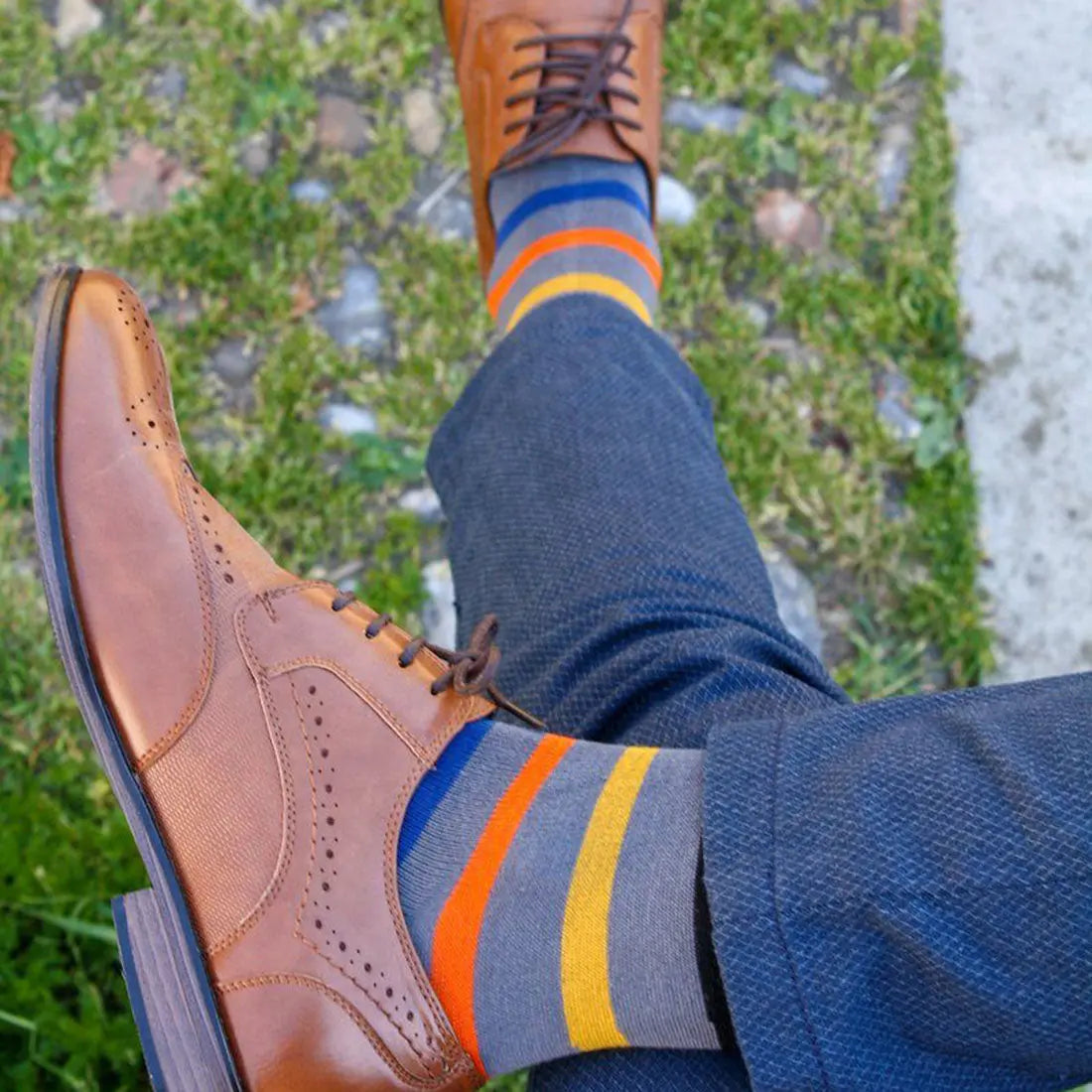 Grey Small Striped Bamboo Socks Swole Panda