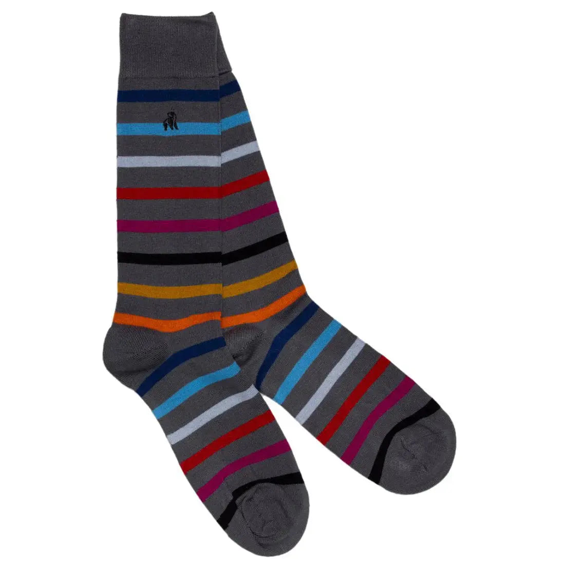 Grey Small Striped Bamboo Socks (Comfort Cuff) Swole Panda