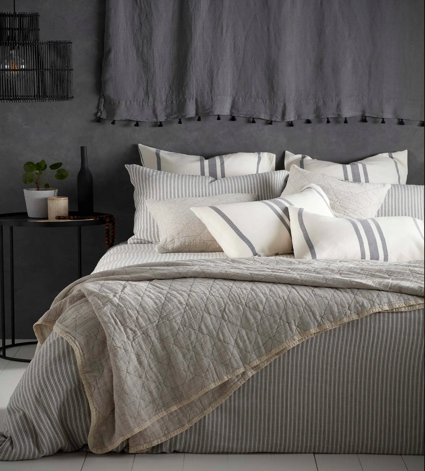 Grey Ticking Stripe Cotton Linen Duvet Cover The Secret Linen Store