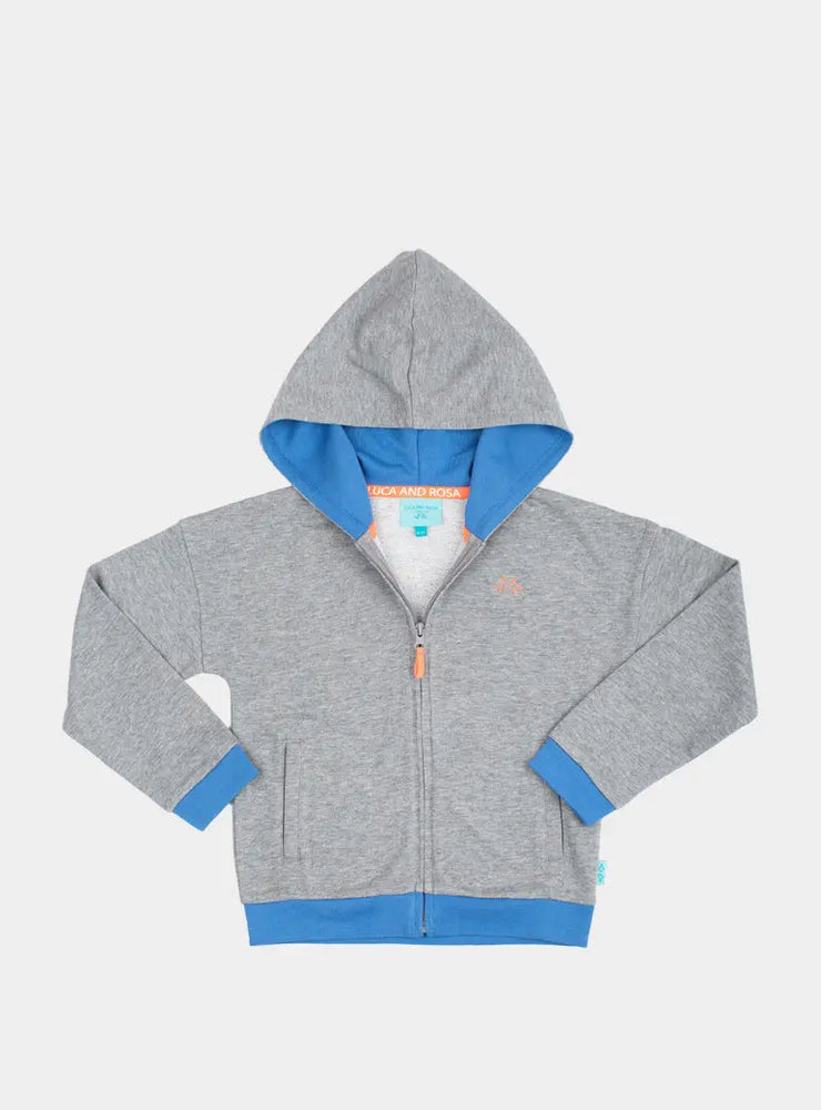 Grey & Blue Boys Zip Up Hoodie Luca and Rosa