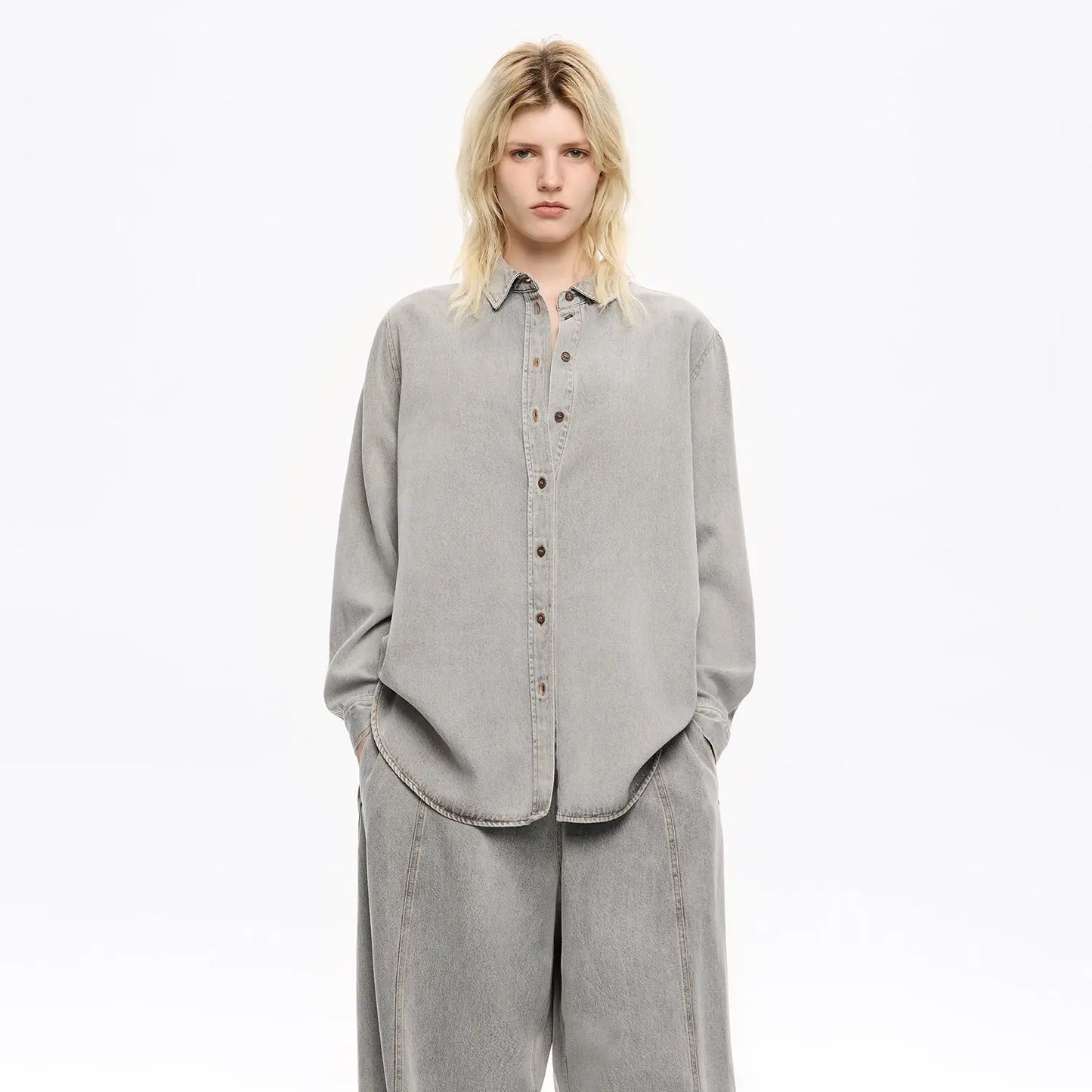 Grey fluid denim shirt Bimba y Lola UK