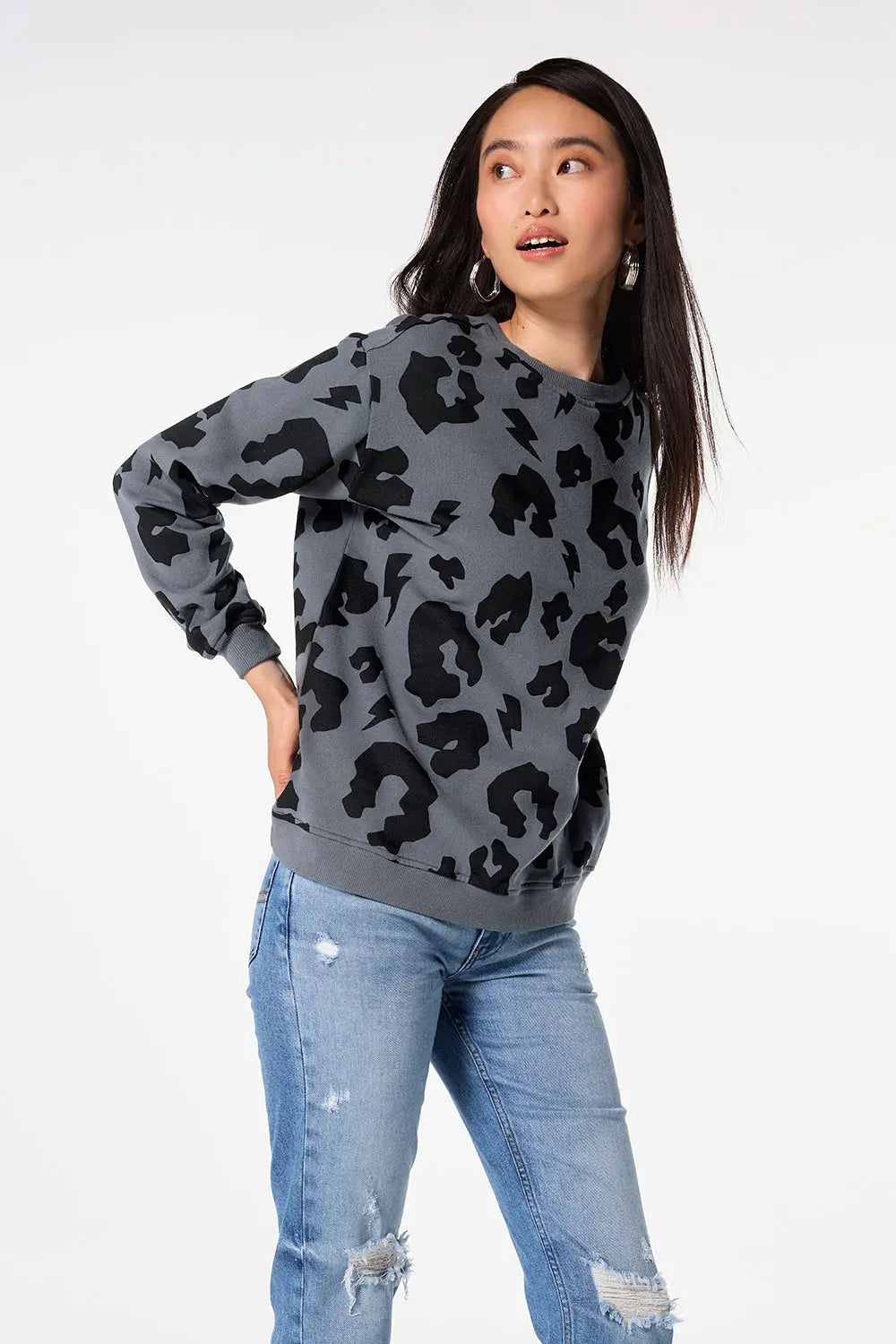 Grey with Black Mega Leopard Oversized Sweatshirt Scamp & Dude