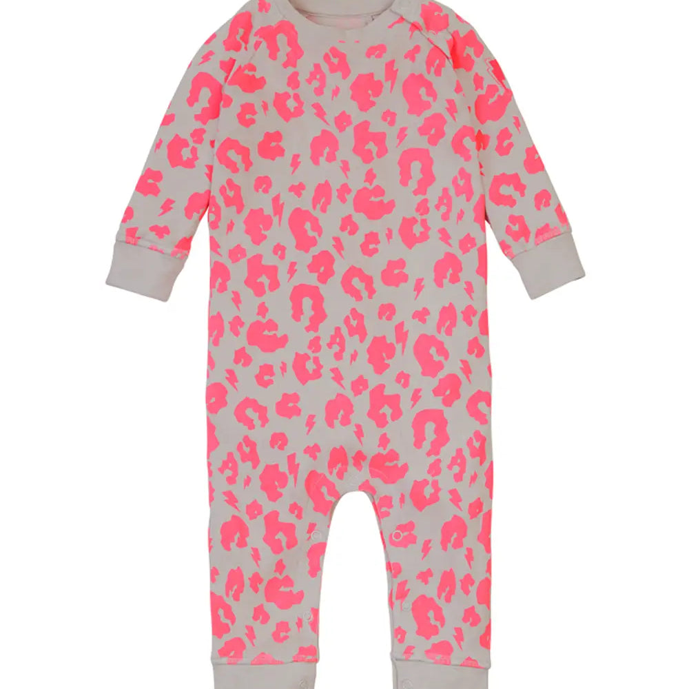 Grey with Neon Coral Leopard Romper Scamp & Dude