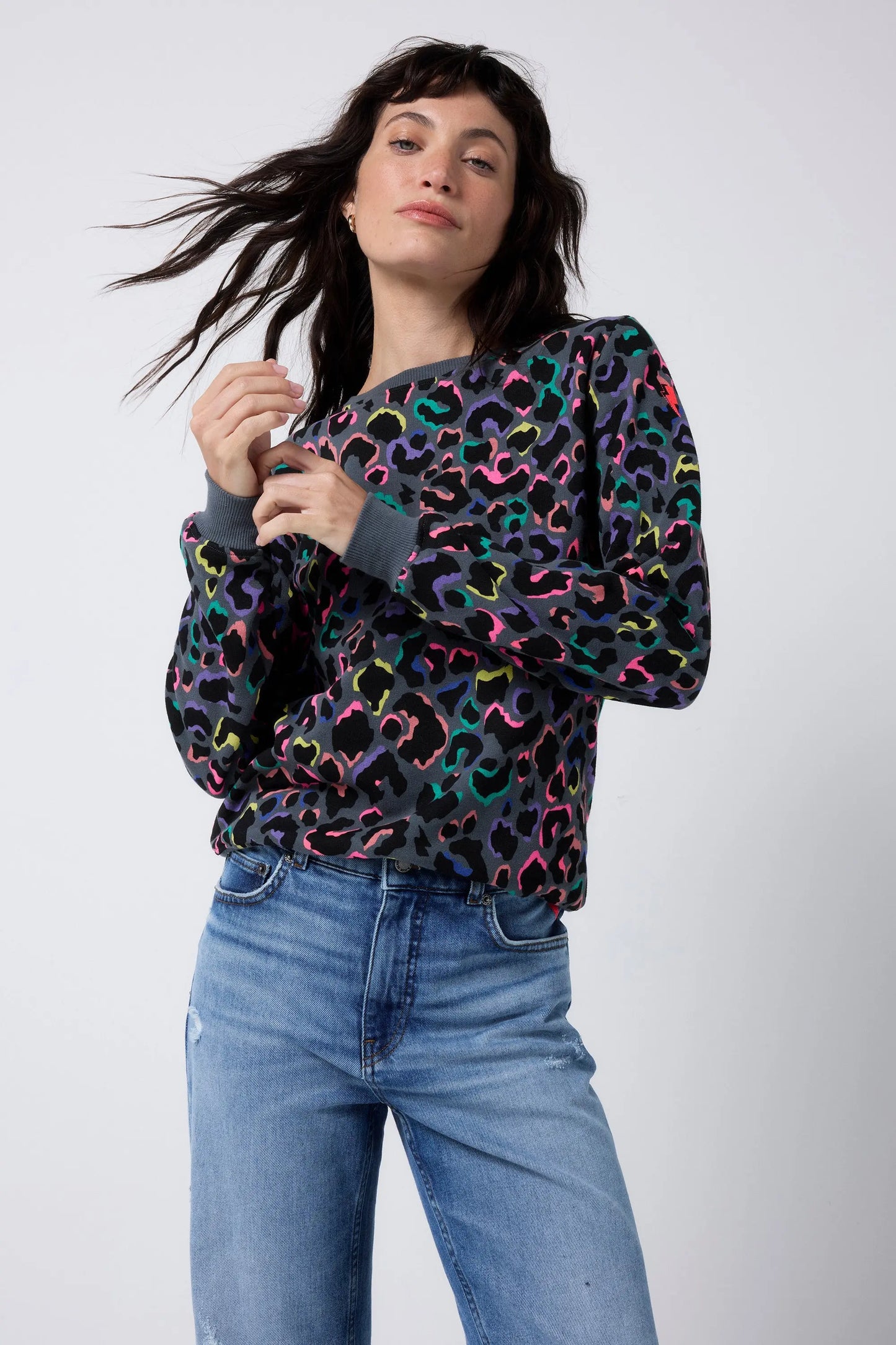 Grey with Rainbow Shadow Leopard Classic Sweatshirt Scamp & Dude