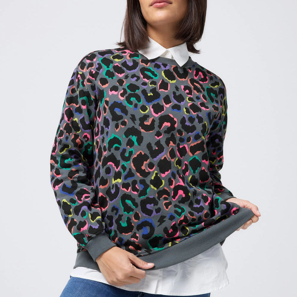 Grey with Rainbow Shadow Leopard Oversized Sweatshirt Scamp & Dude