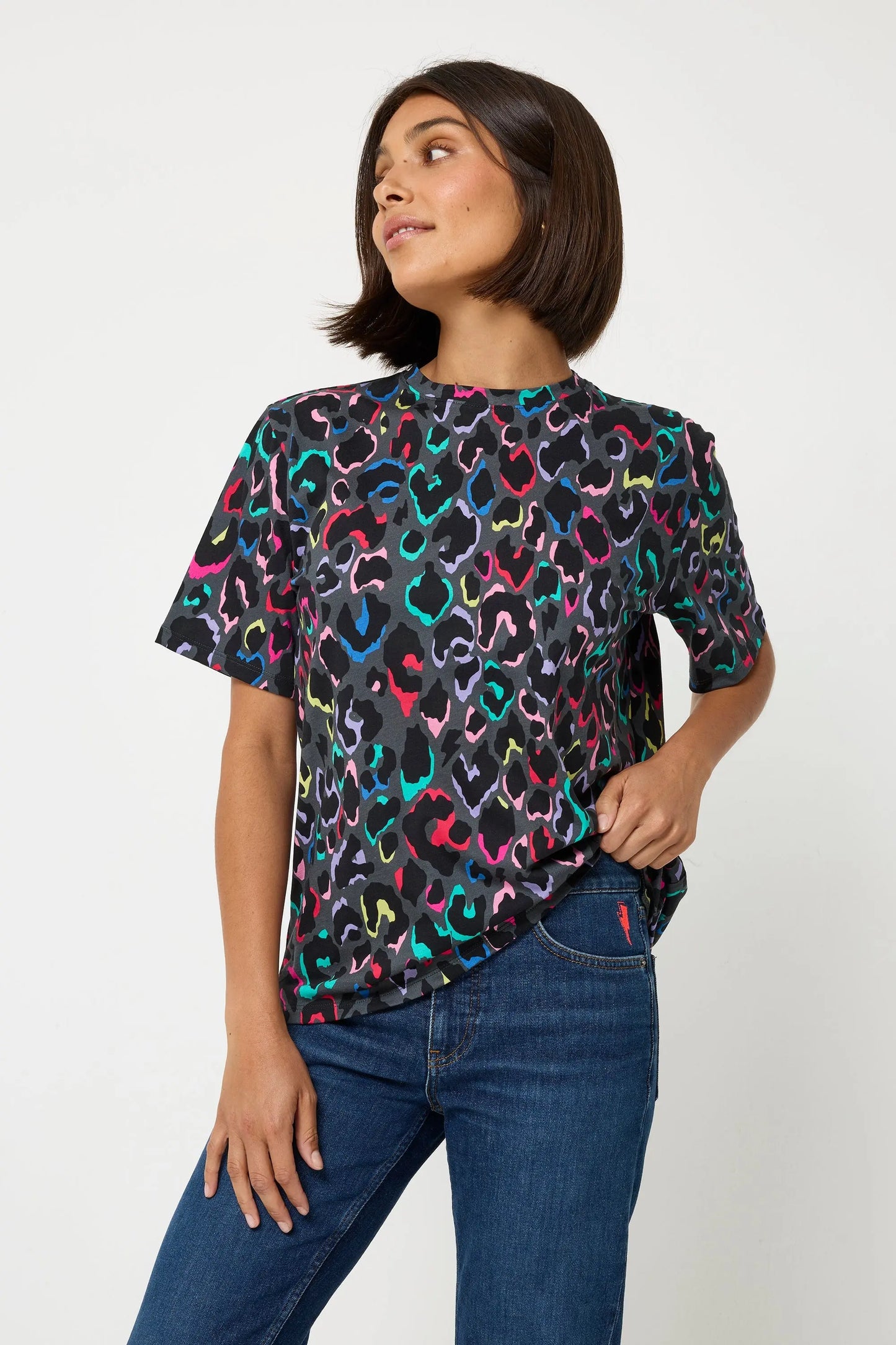 Grey with Rainbow Shadow Leopard Print T-Shirt Scamp & Dude