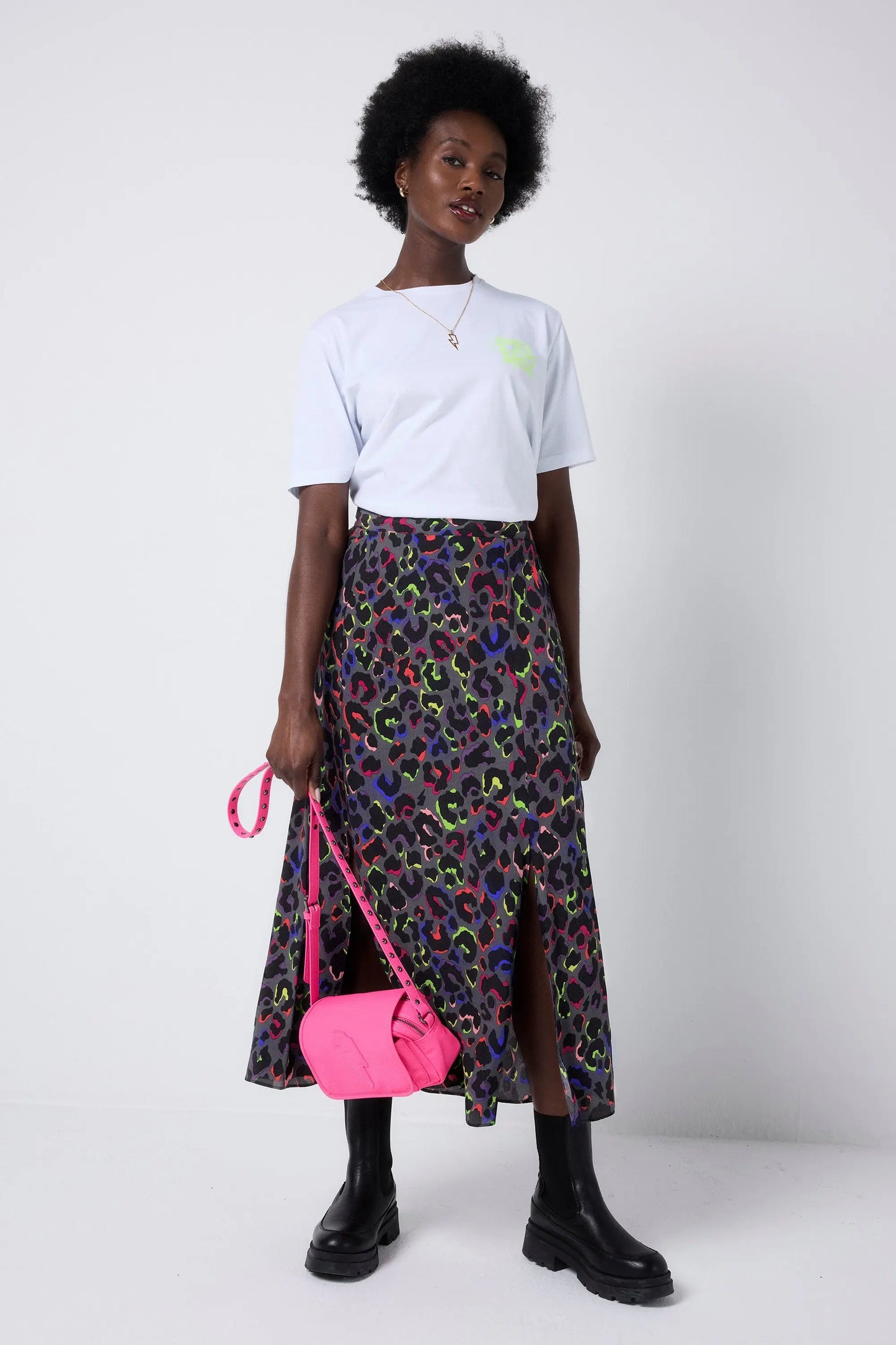 Grey with Rainbow Shadow Leopard Split Front Skirt Scamp & Dude