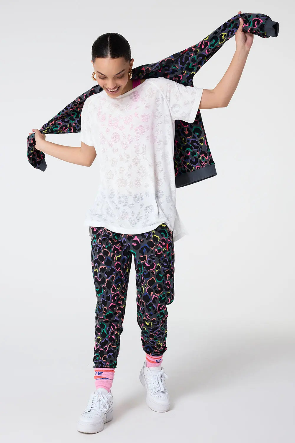 Grey with Rainbow Shadow Leopard and Lightning Bolt Cosy Joggers Scamp & Dude