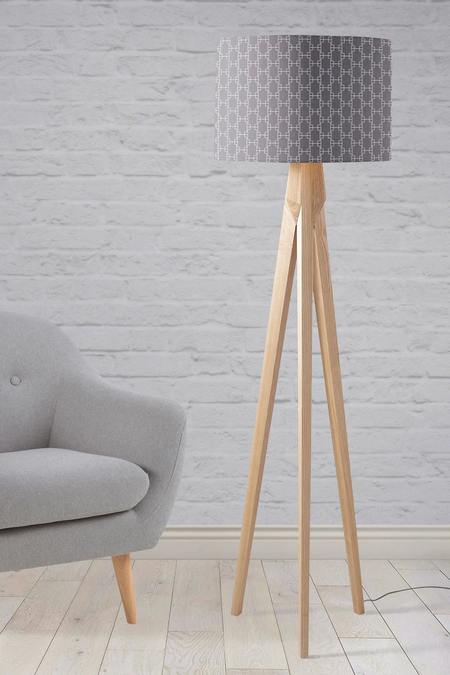 Grey with White Squares Geometric Design Lampshade, Ceiling or Table Lamp Shade Shadow bright