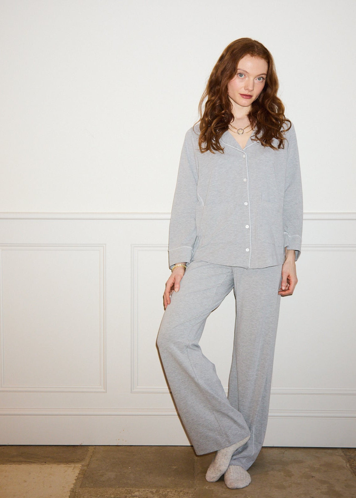 Soft Grey Marl Modal Cotton Pyjama Set MAMU Dream