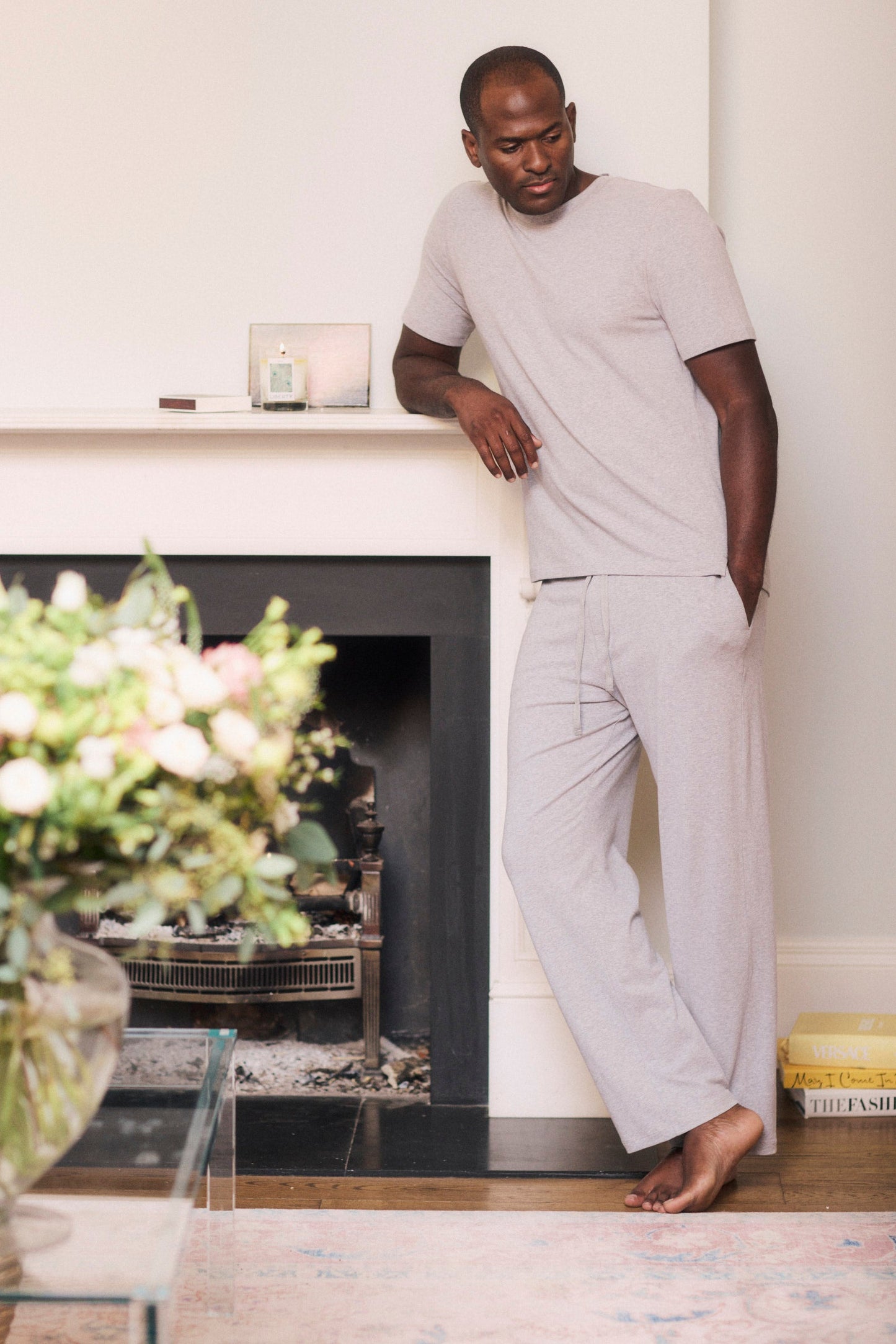 Men's Grey Marl Cotton Modal Short Sleeve Top MAMU Dream