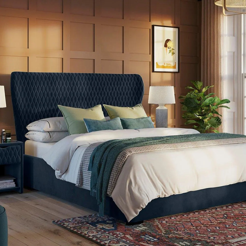 Grove Velvet-Finish Upholstered Ottoman Bed Frame - Blue Dreams