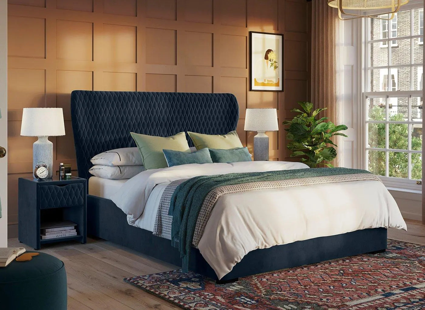 Grove Velvet-Finish Upholstered Ottoman Bed Frame - Blue Dreams