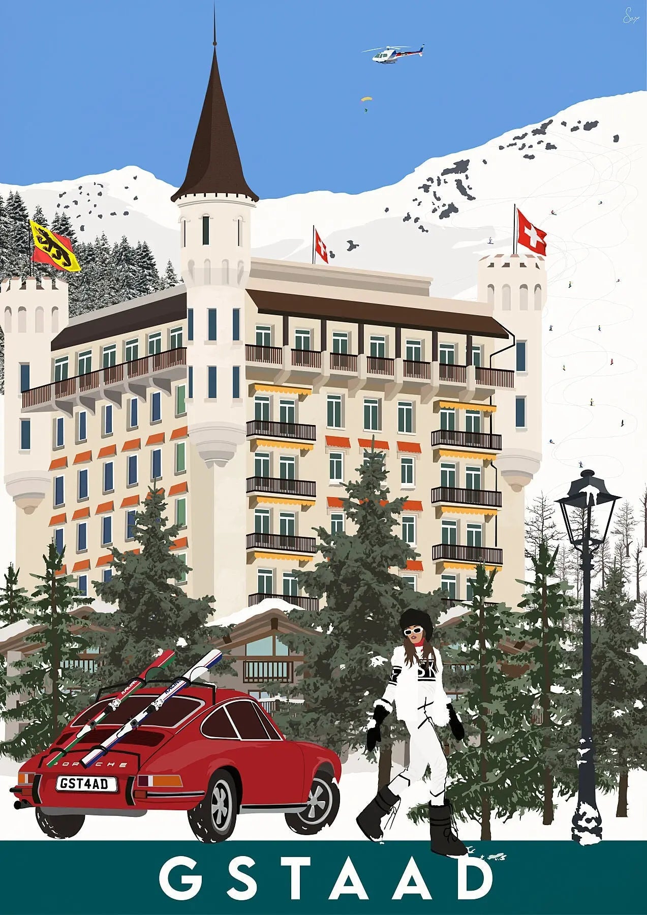 Gstaad, Switzerland Travel art by SAX Doodle