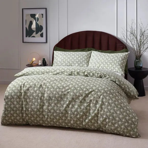 HÖEM Alexa Cotton Rich Duvet Cover & Pillowcase Set, Green Dunelm