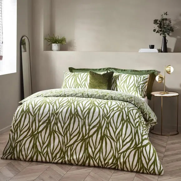 HÖEM Frond Cotton Rich Olive Duvet Cover & Pillowcase Set Dunelm