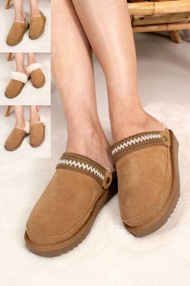 Hallie Sheepskin Multiway Slippers in Chestnut Pretty You London