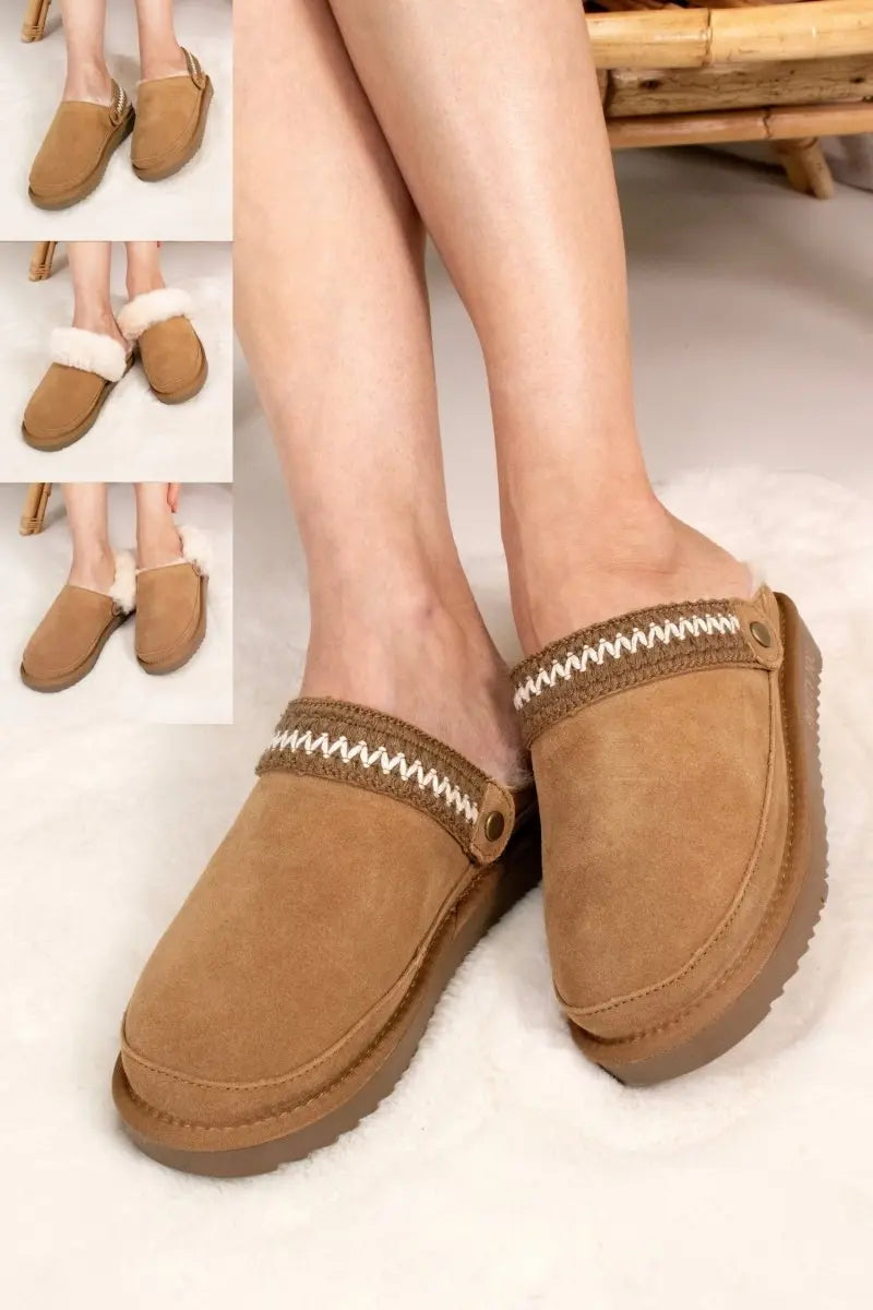 Hallie Sheepskin Multiway Slippers in Chestnut Pretty You London