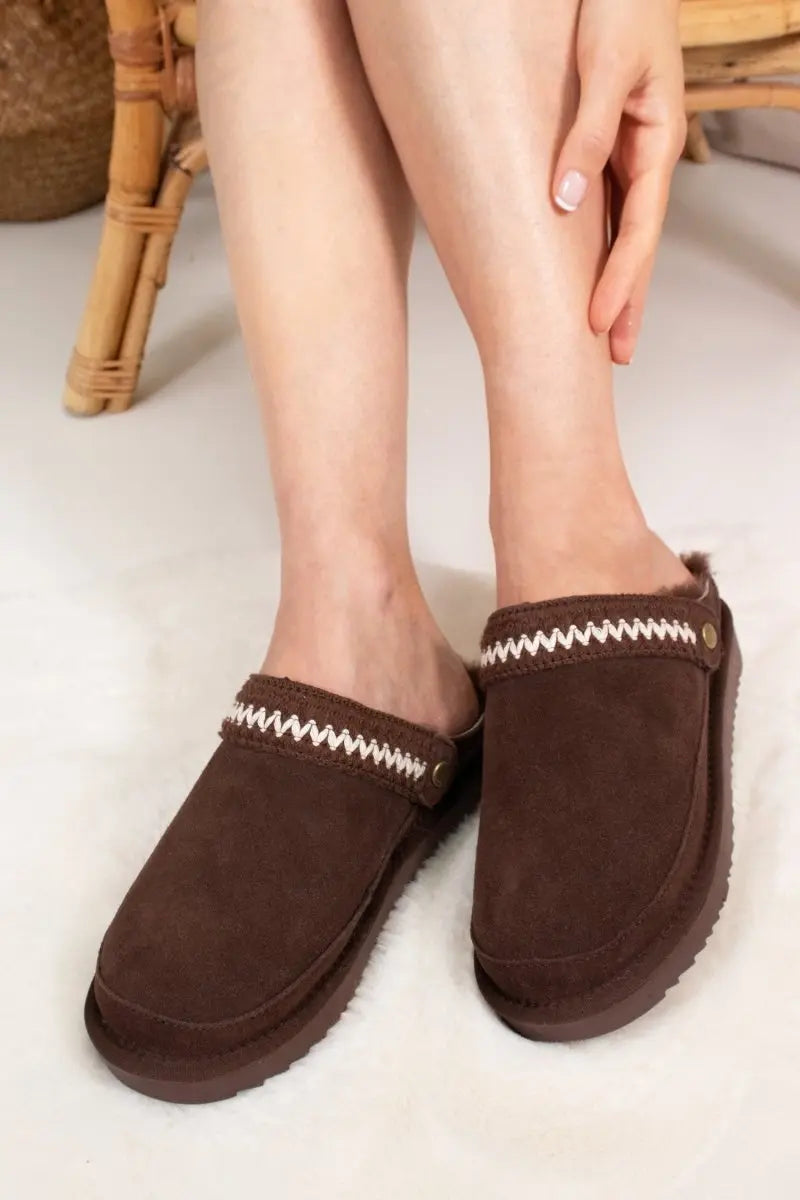 Hallie Sheepskin Multiway Slippers in Chocolate Pretty You London
