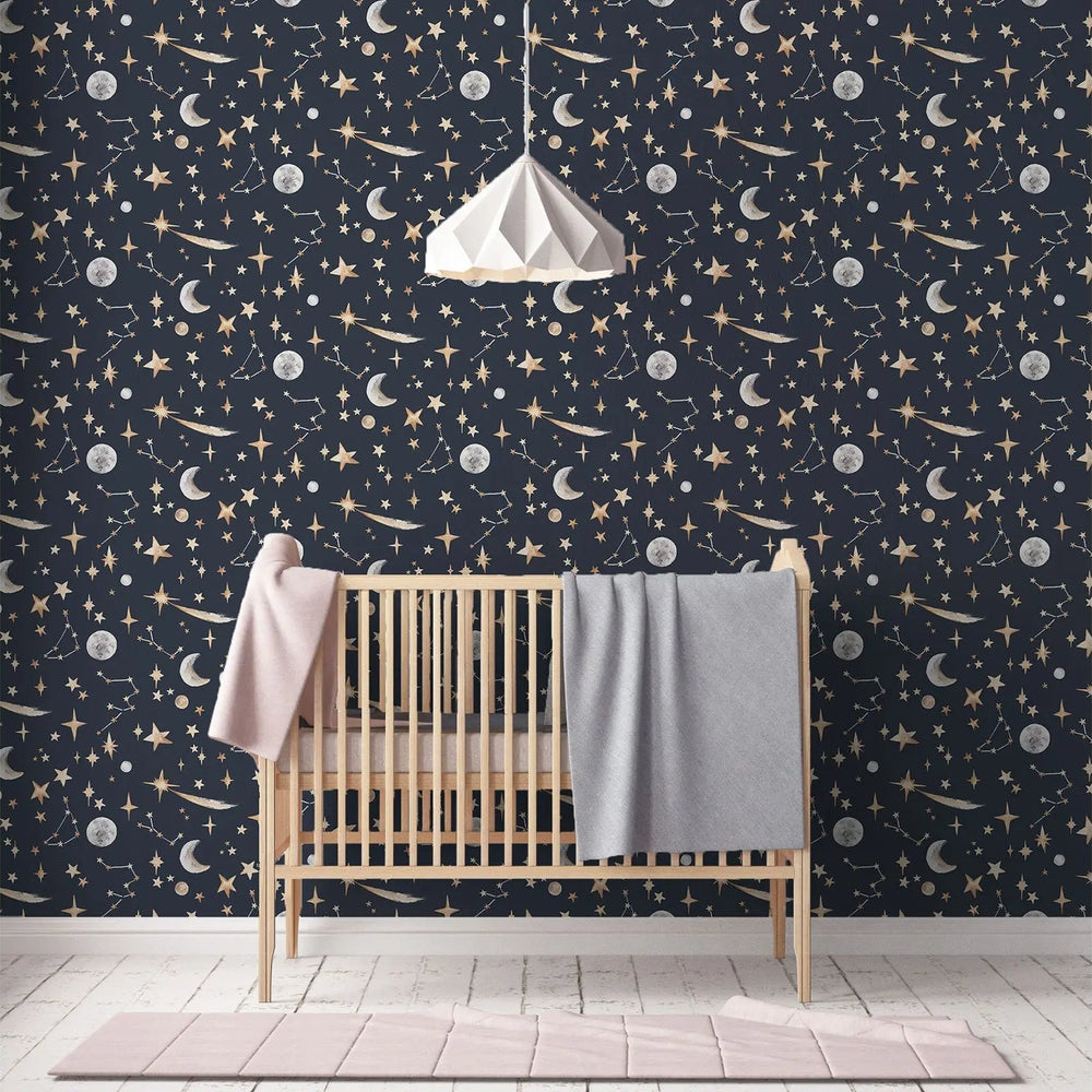 "Hand-Painted Stars Wallpaper for Kids – 4 Dreamy Colours Katie Hipwell Design