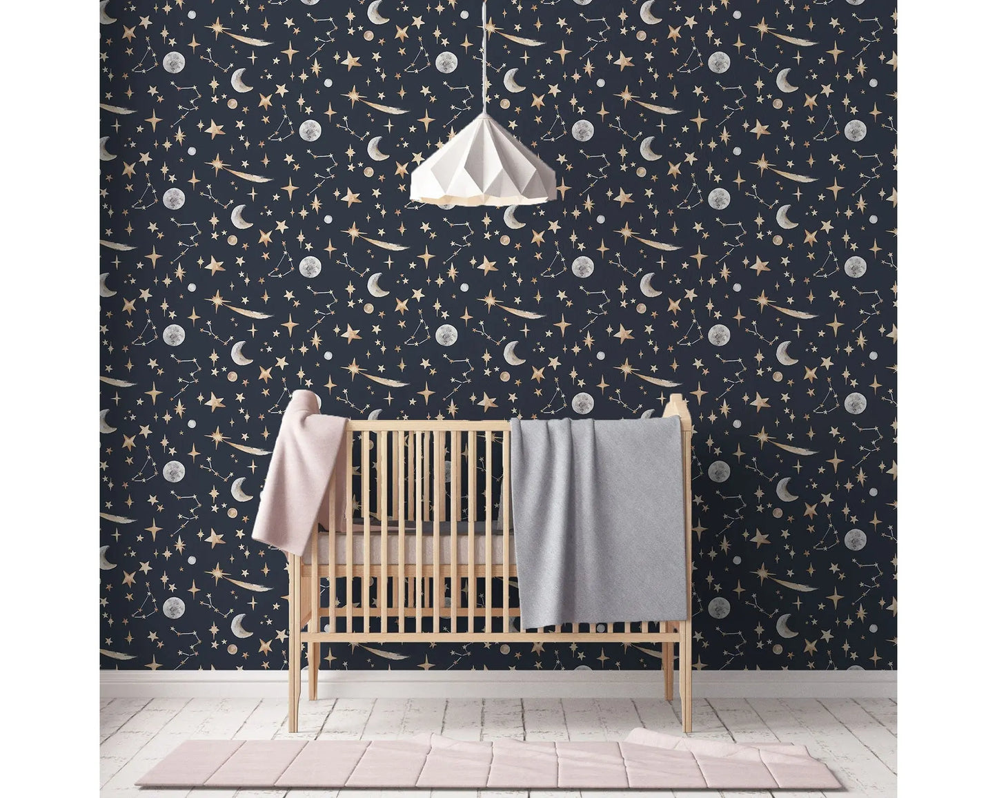 "Hand-Painted Stars Wallpaper for Kids – 4 Dreamy Colours Katie Hipwell Design