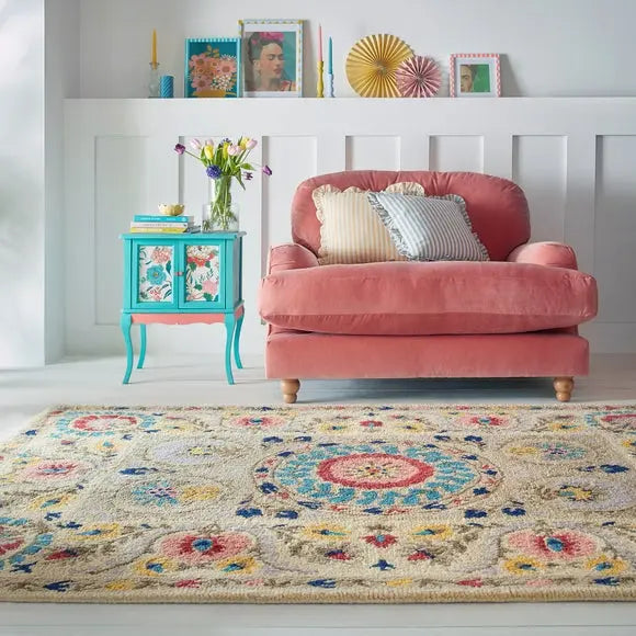 Hani Floral Wool Rug Dunelm