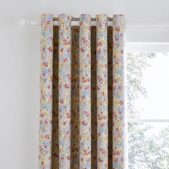 Hannah Retro Ditsy Blackout Eyelet Curtains Dunelm