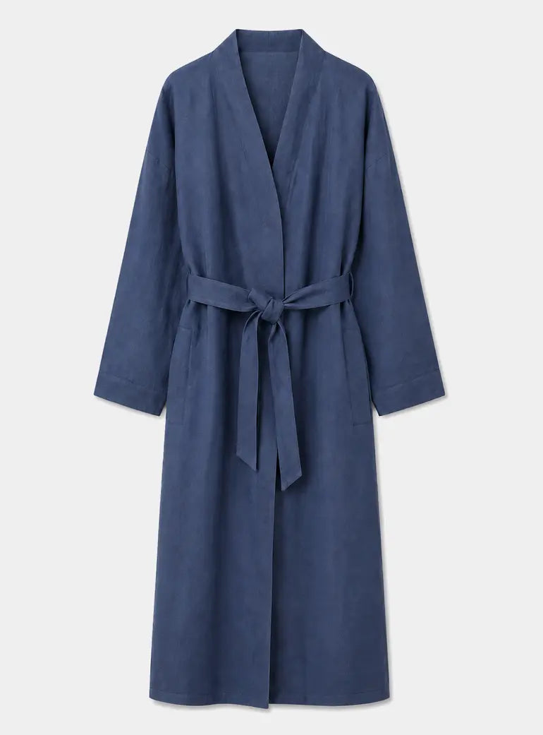 Hanover Ink Linen Kimono Robe Dormitory