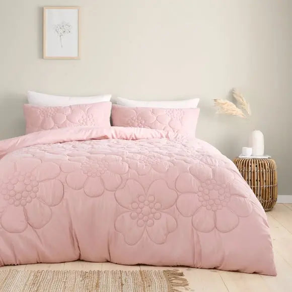 Hansley Floral Quilted Duvet Cover and Pillowcase Set Dunelm
