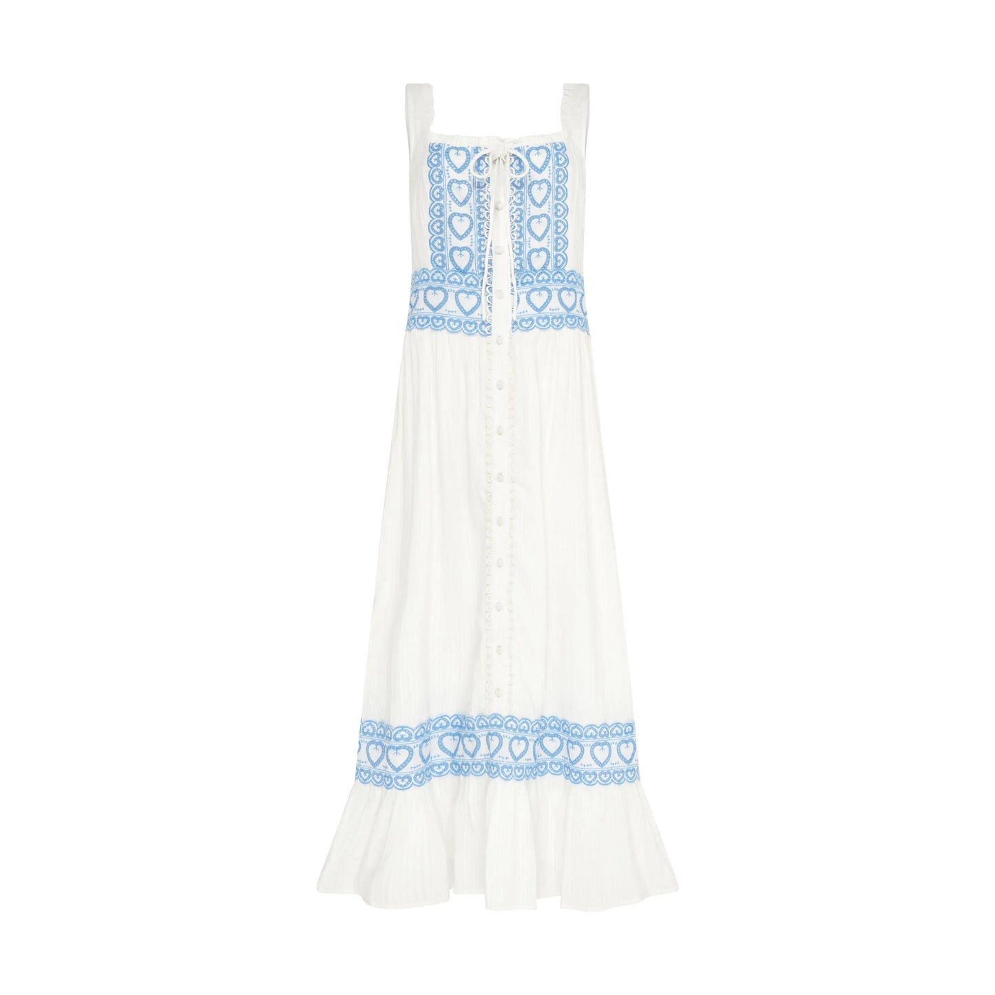 Harri Heart And Blue Cotton Heart Embroidery Maxi Dress Rose & Nancy
